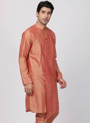 Pink Plain Blended Cotton Men Kurtas 2