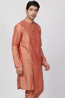 Pink Plain Blended Cotton Men Kurtas
