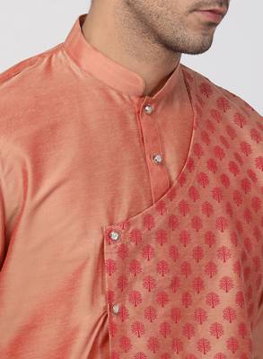 Pink Plain Blended Cotton Men Kurtas 3