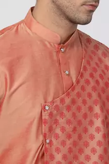 Pink Plain Blended Cotton Men Kurtas
