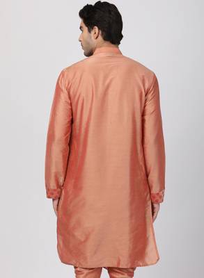 Pink Plain Blended Cotton Men Kurtas 4