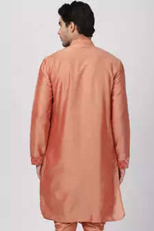 Pink Plain Blended Cotton Men Kurtas