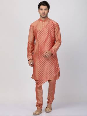 Pink Plain Blended Cotton Men Kurtas 5