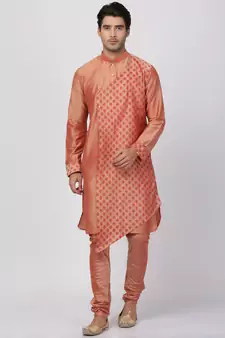 Pink Plain Blended Cotton Men Kurtas