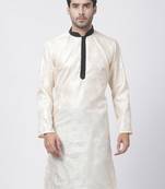 Gold Plain Blended Cotton Men Kurtas