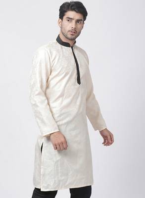 Gold Plain Blended Cotton Men Kurtas 2