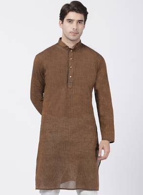 Brown Plain Cotton Men Kurtas 1