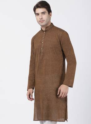 Brown Plain Cotton Men Kurtas 2