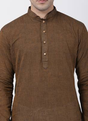 Brown Plain Cotton Men Kurtas 3