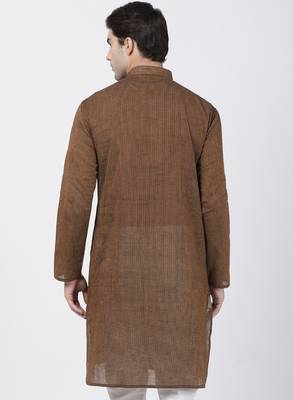 Brown Plain Cotton Men Kurtas 4