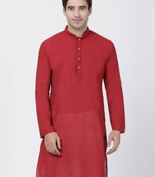 Red Plain Cotton Men Kurtas