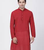 Red Plain Cotton Men Kurtas