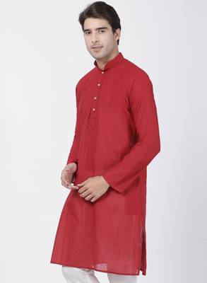 Red Plain Cotton Men Kurtas 2