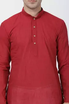 Red Plain Cotton Men Kurtas