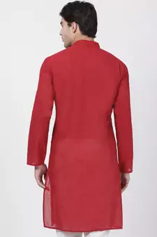 Red Plain Cotton Men Kurtas