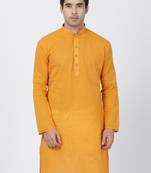 Yellow Plain Cotton Men Kurtas