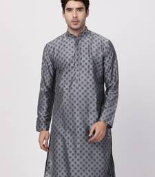 Grey Plain Cotton Silk Men Kurtas