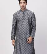 Grey Plain Cotton Silk Men Kurtas