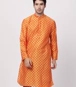 Men'S Orange Cotton Blend Kurta