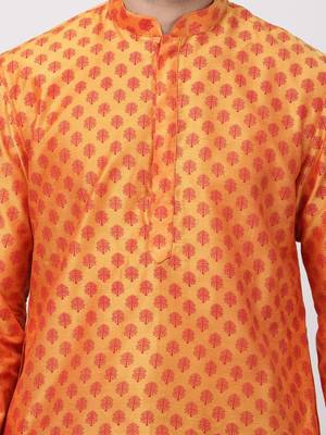 Men'S Orange Cotton Blend Kurta 3