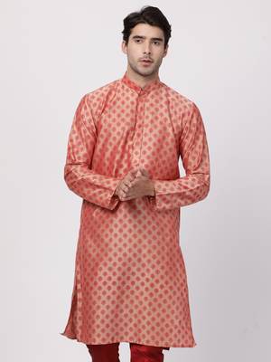 Men'S Pink Cotton Blend Kurta 1
