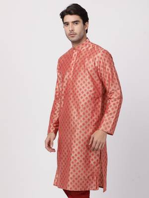 Men'S Pink Cotton Blend Kurta 2