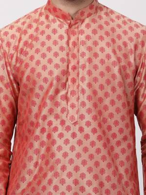 Men'S Pink Cotton Blend Kurta 3