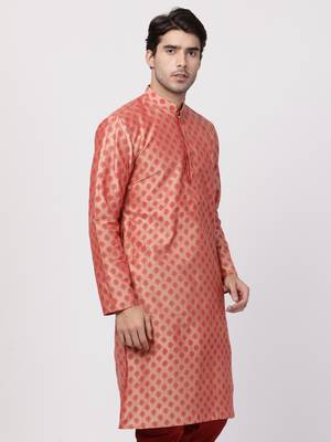 Men'S Pink Cotton Blend Kurta 4