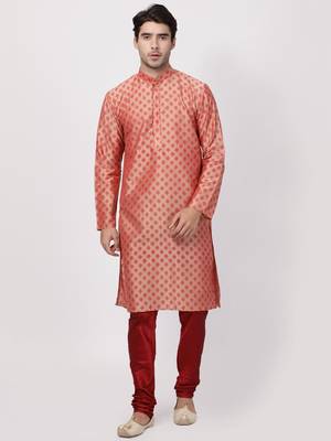 Men'S Pink Cotton Blend Kurta 5