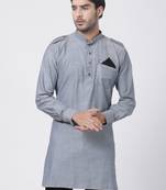 Grey Plain Cotton Men Kurtas