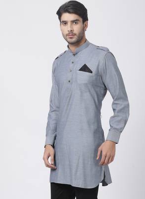 Grey Plain Cotton Men Kurtas 2