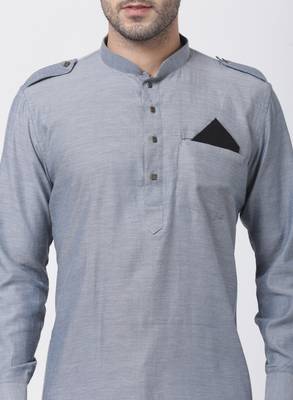 Grey Plain Cotton Men Kurtas 3