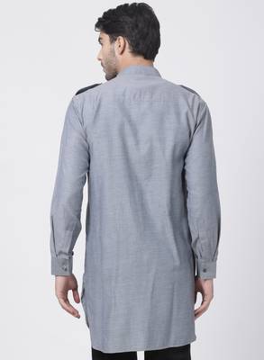 Grey Plain Cotton Men Kurtas 4