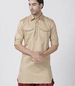 Beige Plain Cotton Men-Kurtas