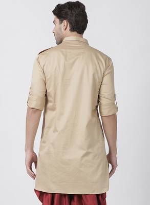 Beige Plain Cotton Men-Kurtas 4