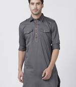 Grey Plain Cotton Men Kurtas