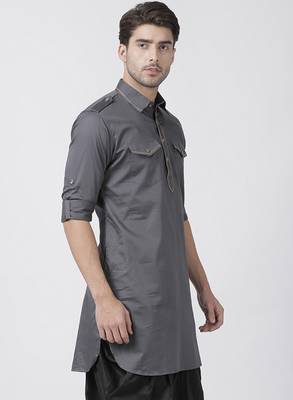 Grey Plain Cotton Men Kurtas 2