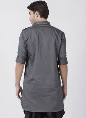 Grey Plain Cotton Men Kurtas 4
