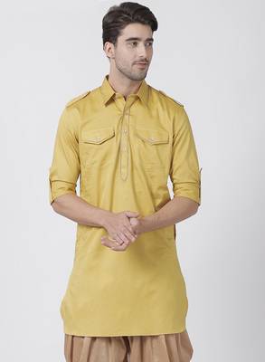 Yellow Plain Cotton Men Kurtas 1