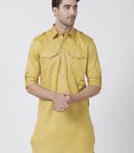 Yellow Plain Cotton Men Kurtas