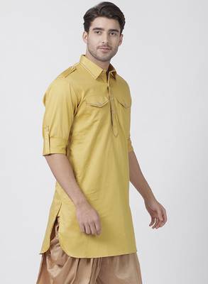 Yellow Plain Cotton Men Kurtas 2