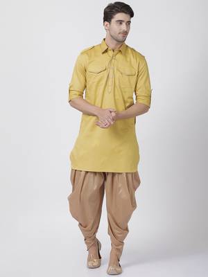 Yellow Plain Cotton Men Kurtas 5