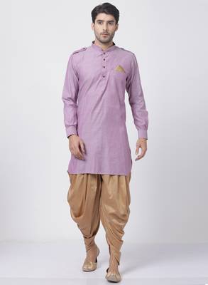 Purple Plain Blended Cotton Dhoti Kurta 1