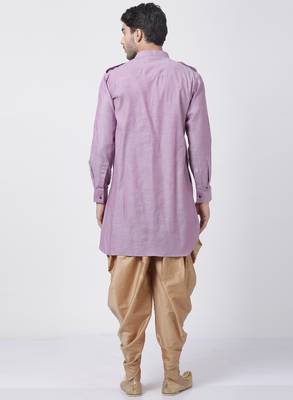 Purple Plain Blended Cotton Dhoti Kurta 4
