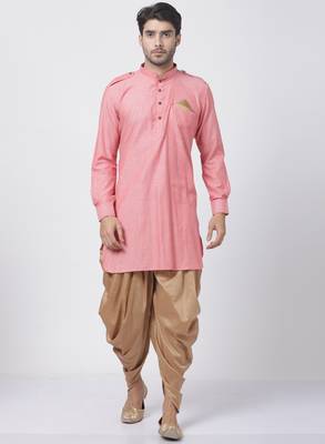 Red Plain Blended Cotton Dhoti Kurta 1