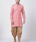 Red Plain Blended Cotton Dhoti Kurta