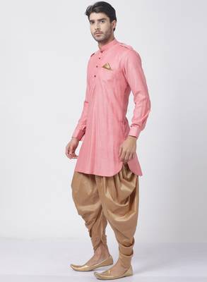 Red Plain Blended Cotton Dhoti Kurta 2