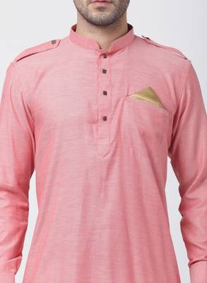 Red Plain Blended Cotton Dhoti Kurta 3