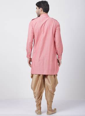 Red Plain Blended Cotton Dhoti Kurta 4