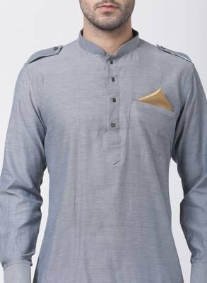 Grey Plain Blended Cotton Dhoti-Kurta 3